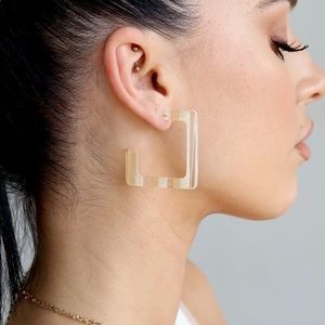 Resin Squared-Off Hoops in Beige & Orange